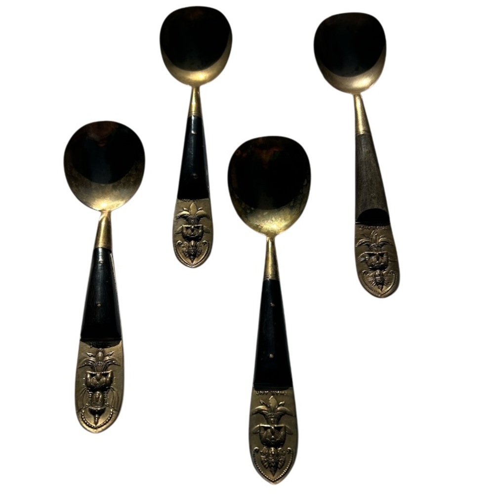 Vintage signed SIAM THAILAND SAMRAN Thai Flatware Decorative Spoons Set.